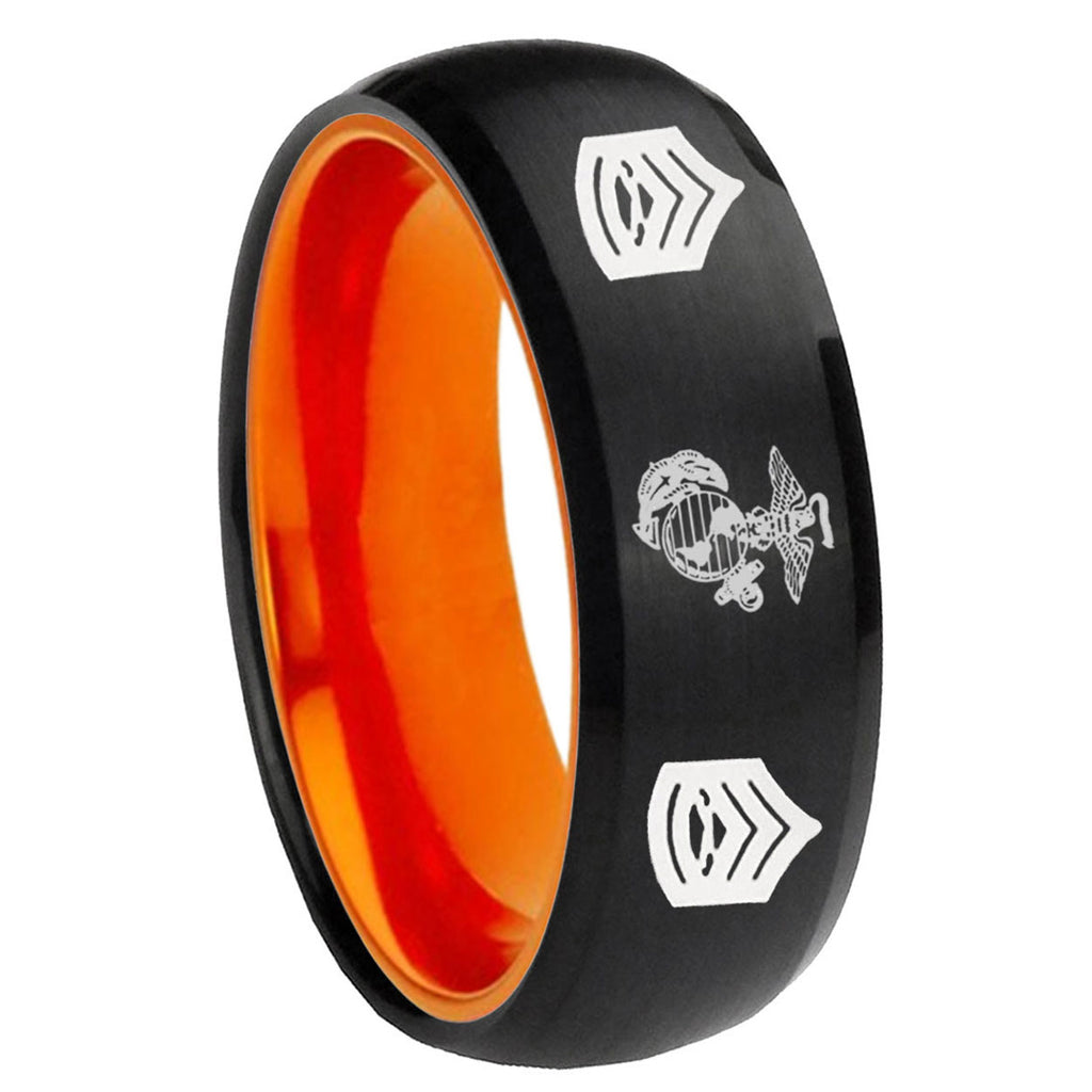 8mm Marine Army Sergeant Dome Black Orange Tungsten Band