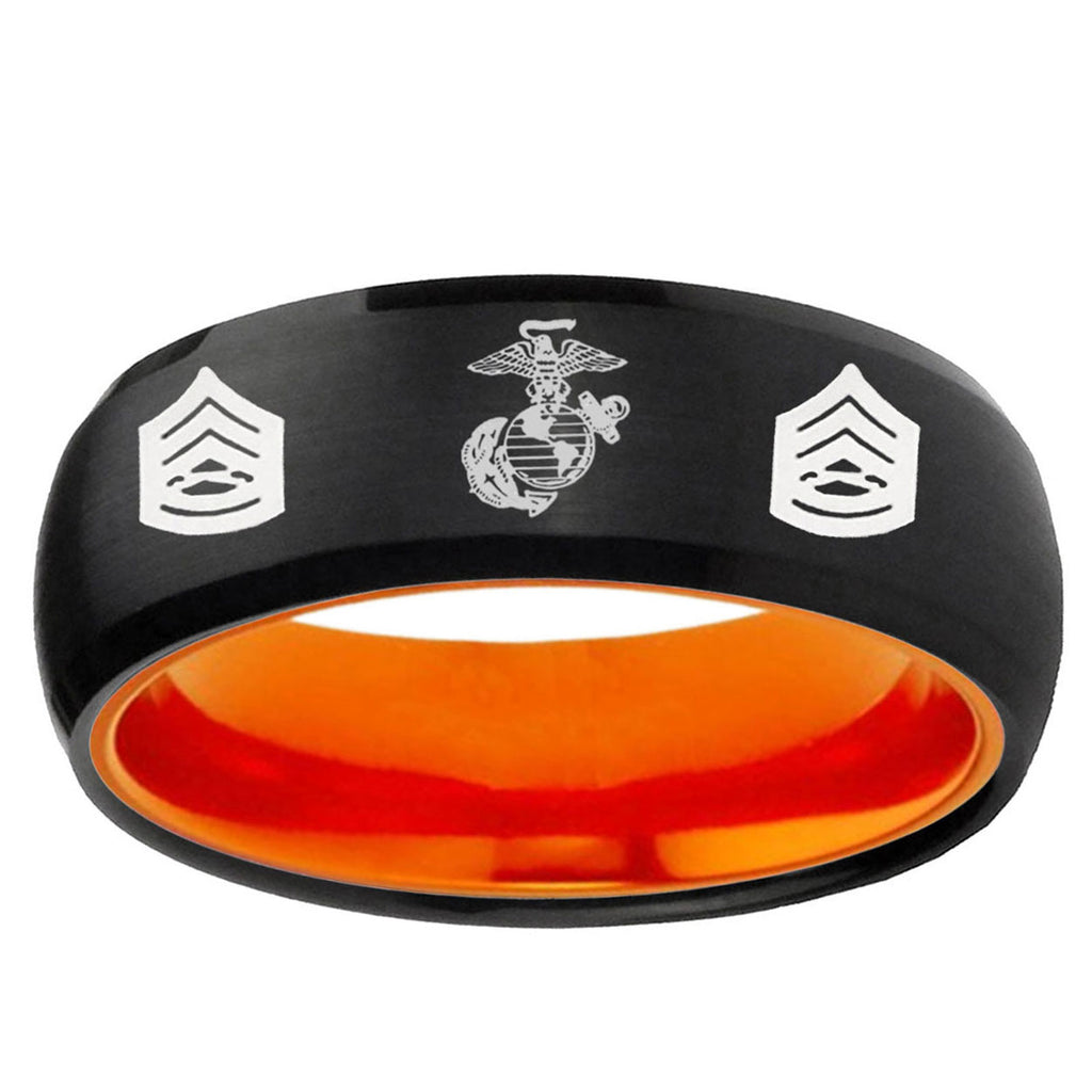 Marine Army Sergeant Dome Black Orange Tungsten Band