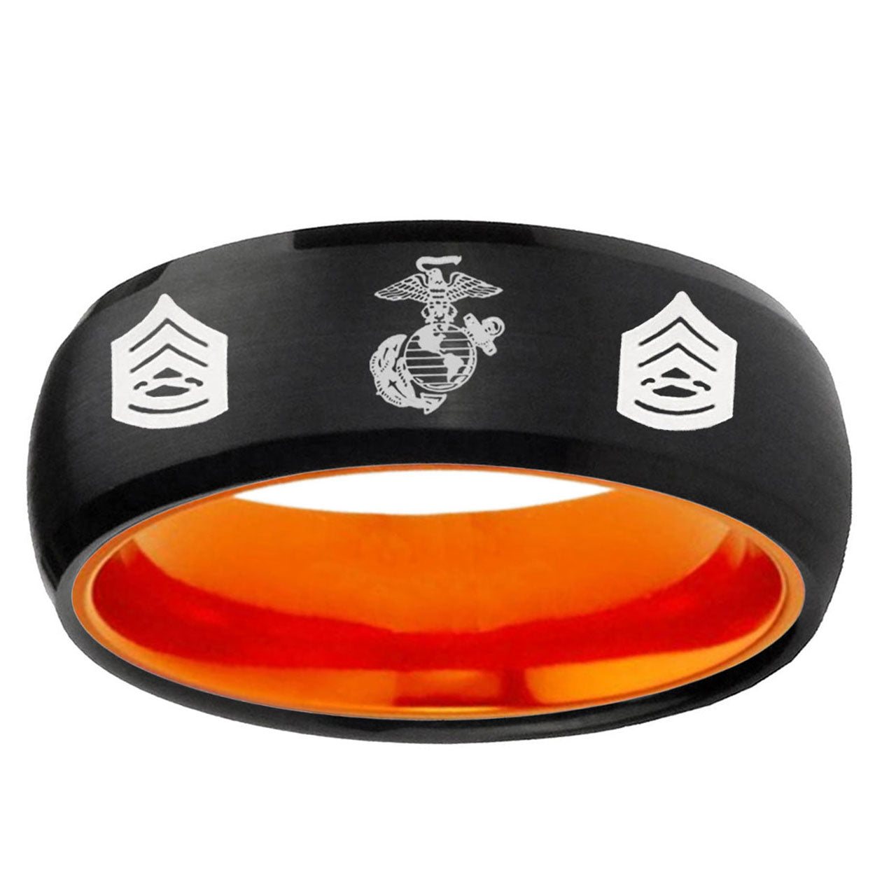 Marine Army Sergeant Dome Black Orange Tungsten Band