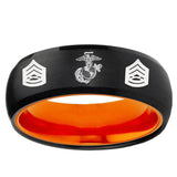 Marine Army Sergeant Dome Black And Orange Tungsten Carbide Men's Bands Ring