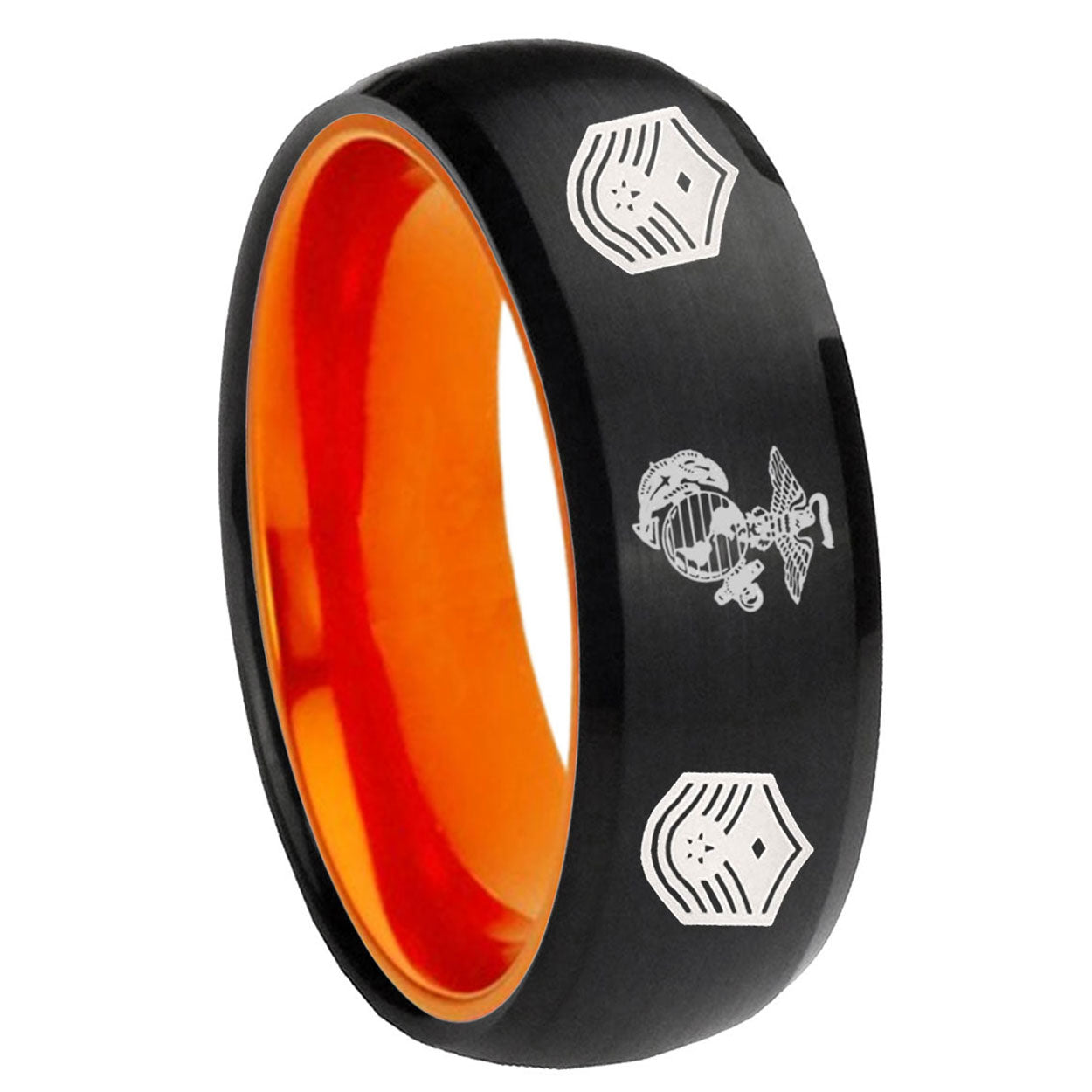 8mm Marine Chief Master Sergeant Dome Black Orange Tungsten Band