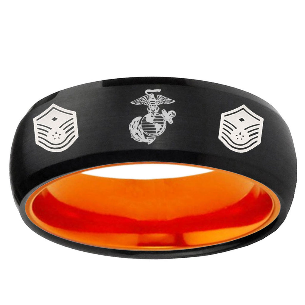 Marine Chief Master Sergeant Dome Black Orange Tungsten Band