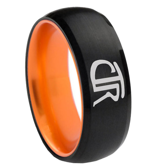 8mm CTR Dome Black Orange Polished Tungsten Ring