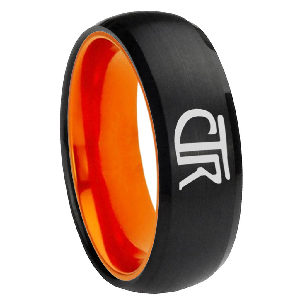 8mm CTR Dome Black Orange Polished Tungsten Ring