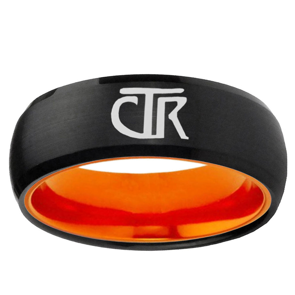 CTR Dome Black Orange Polished Tungsten Ring