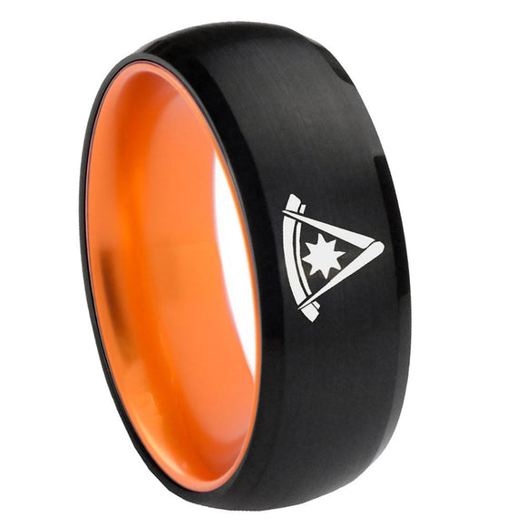 8mm Freemason Masonic Dome Black Orange Men's Tungsten Wedding Band