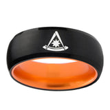 8mm Freemason Masonic Dome Black Orange Men's Tungsten Wedding Band