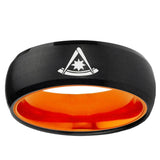 8mm Freemason Masonic Dome Black Orange Men's Tungsten Wedding Band