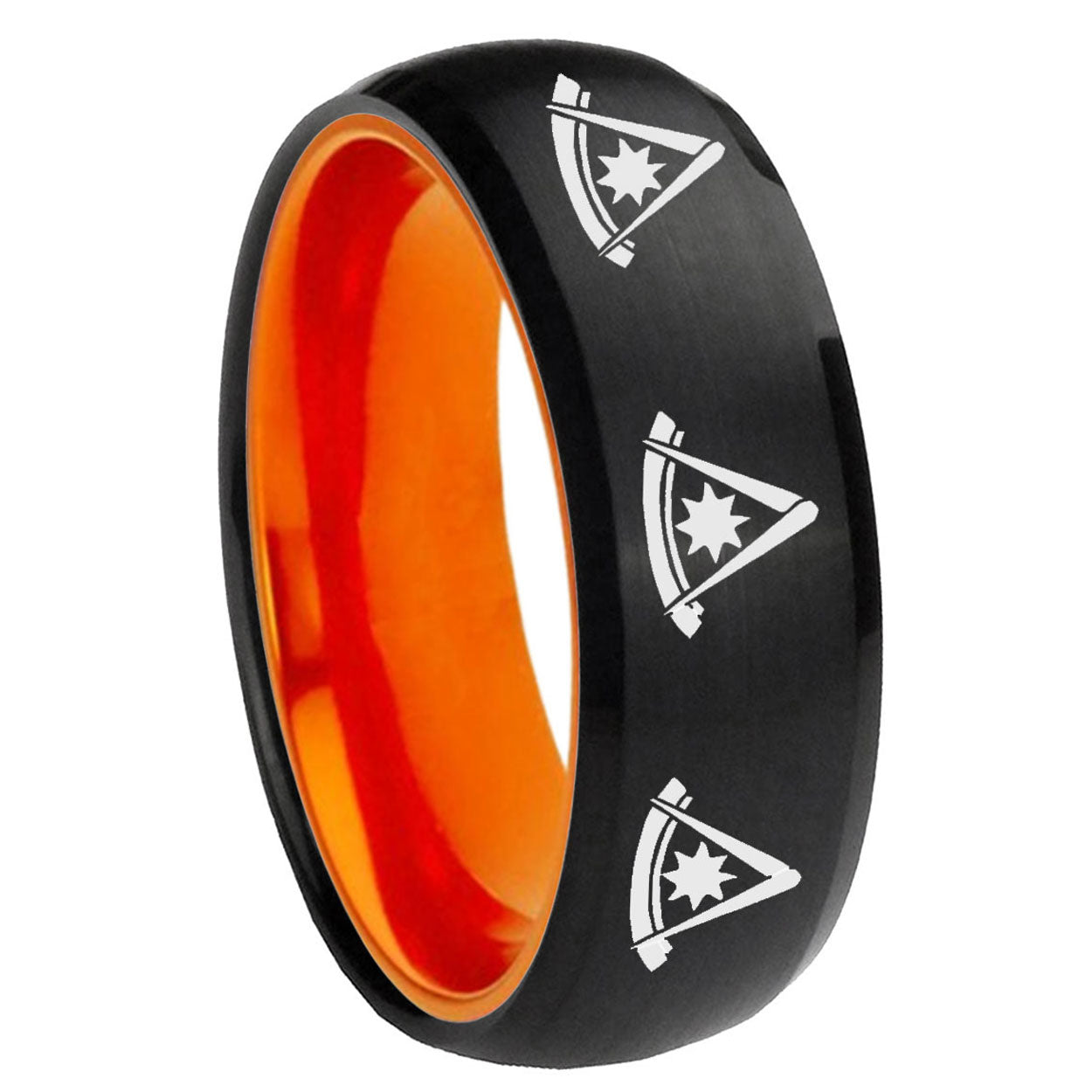 8mm Multiple Pester Master Masonic Dome Black Orange Tungsten Ring