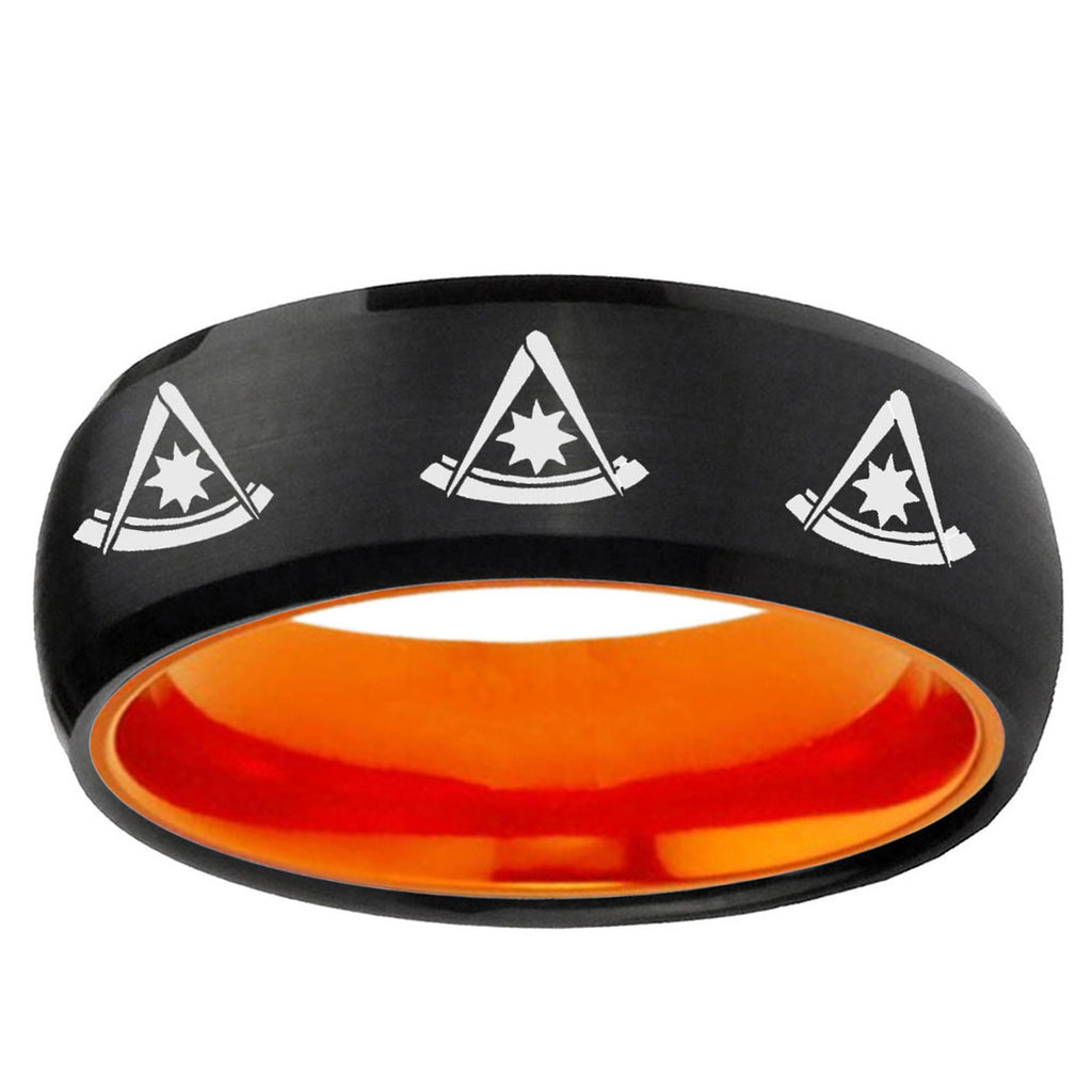 Multiple Pester Master Masonic Dome Black Orange Tungsten Ring