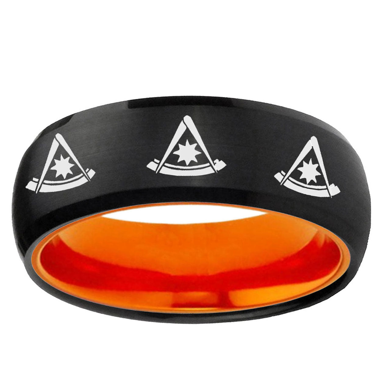Multiple Pester Master Masonic Dome Black Orange Tungsten Ring