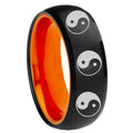 8mm Multiple Yin Yang Dome Black Orange Tungsten Promise Ring