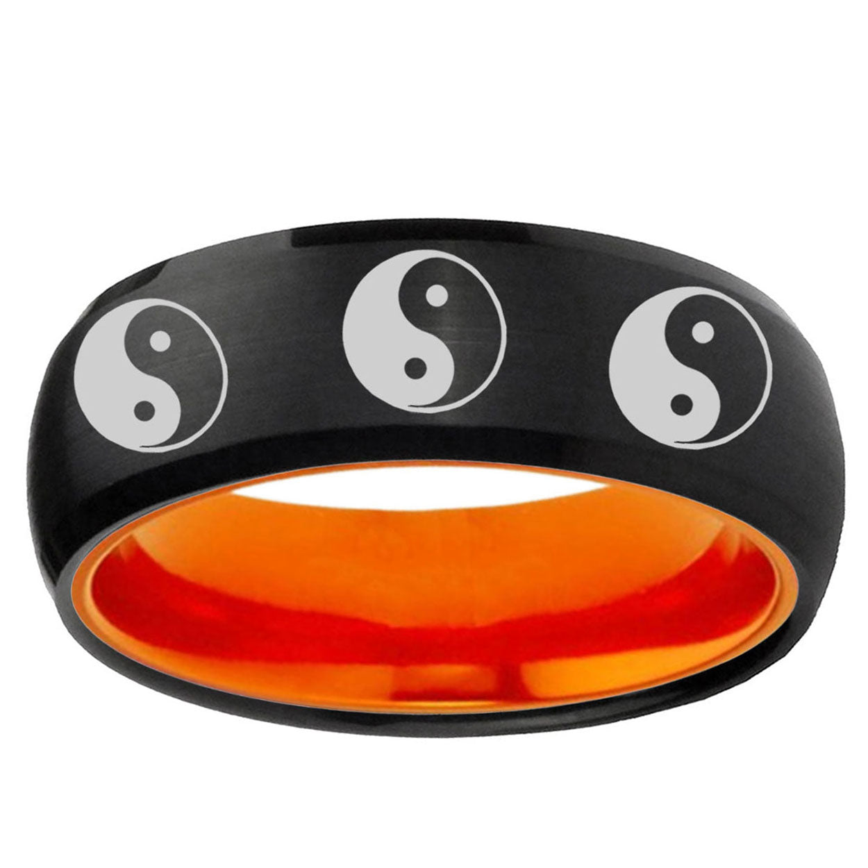 Multiple Yin Yang Dome Black Orange Tungsten Promise Ring