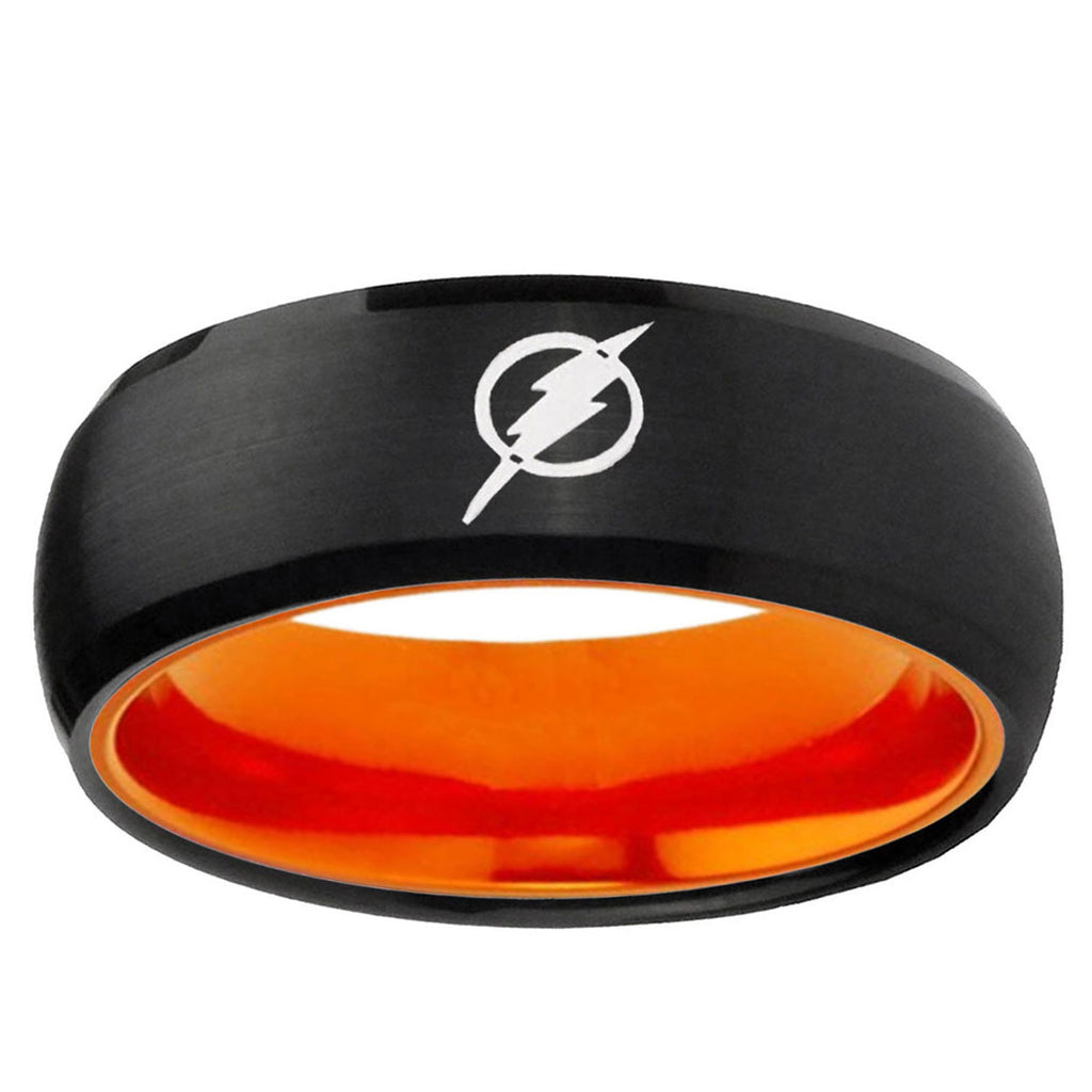 Flash Dome Black Orange Personalized Tungsten Ring