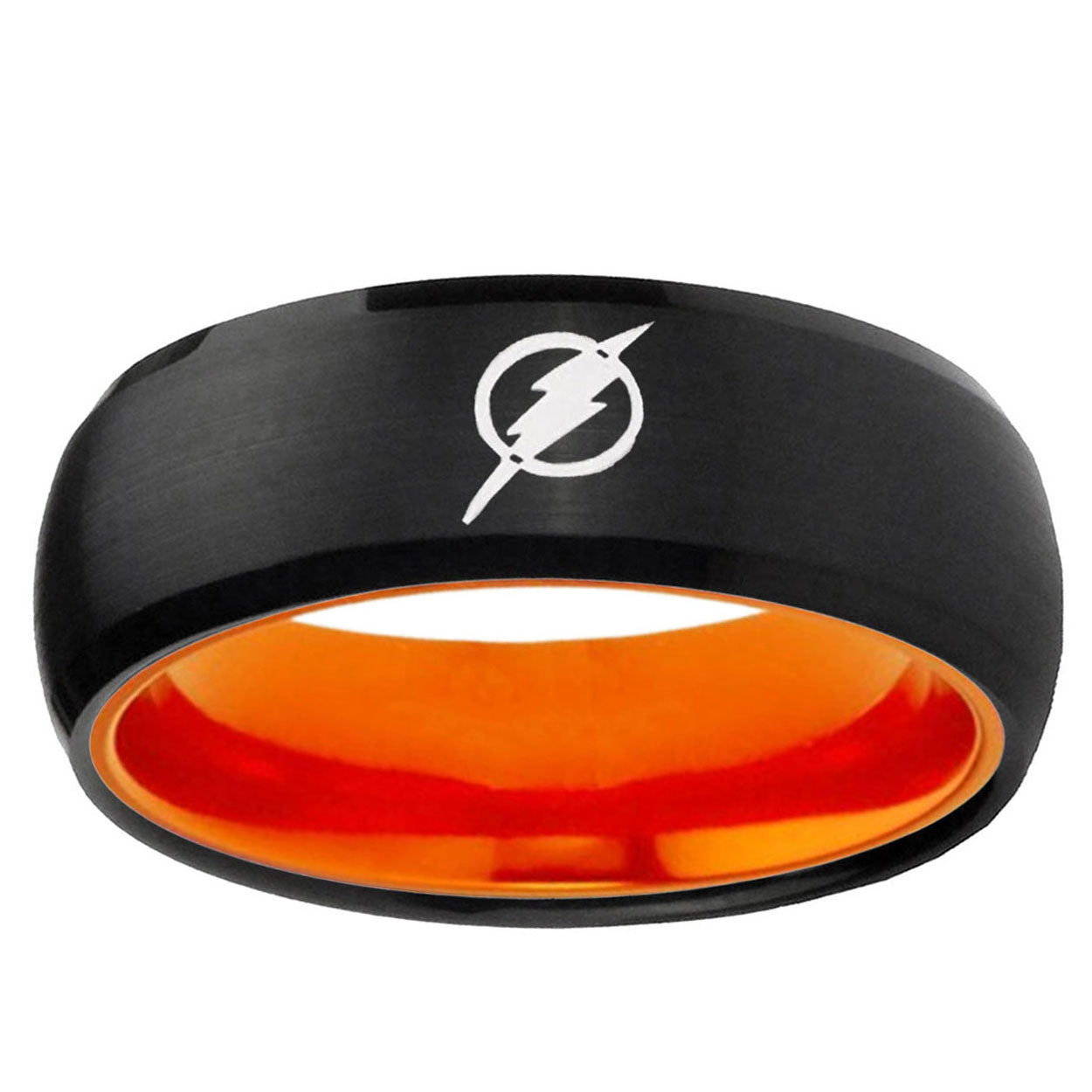 Flash Dome Black Orange Personalized Tungsten Ring