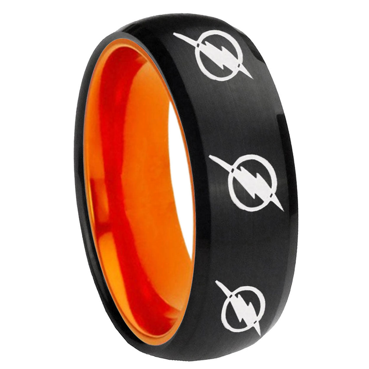 8mm Multiple Flash Dome Black And Orange Tungsten Wedding Band