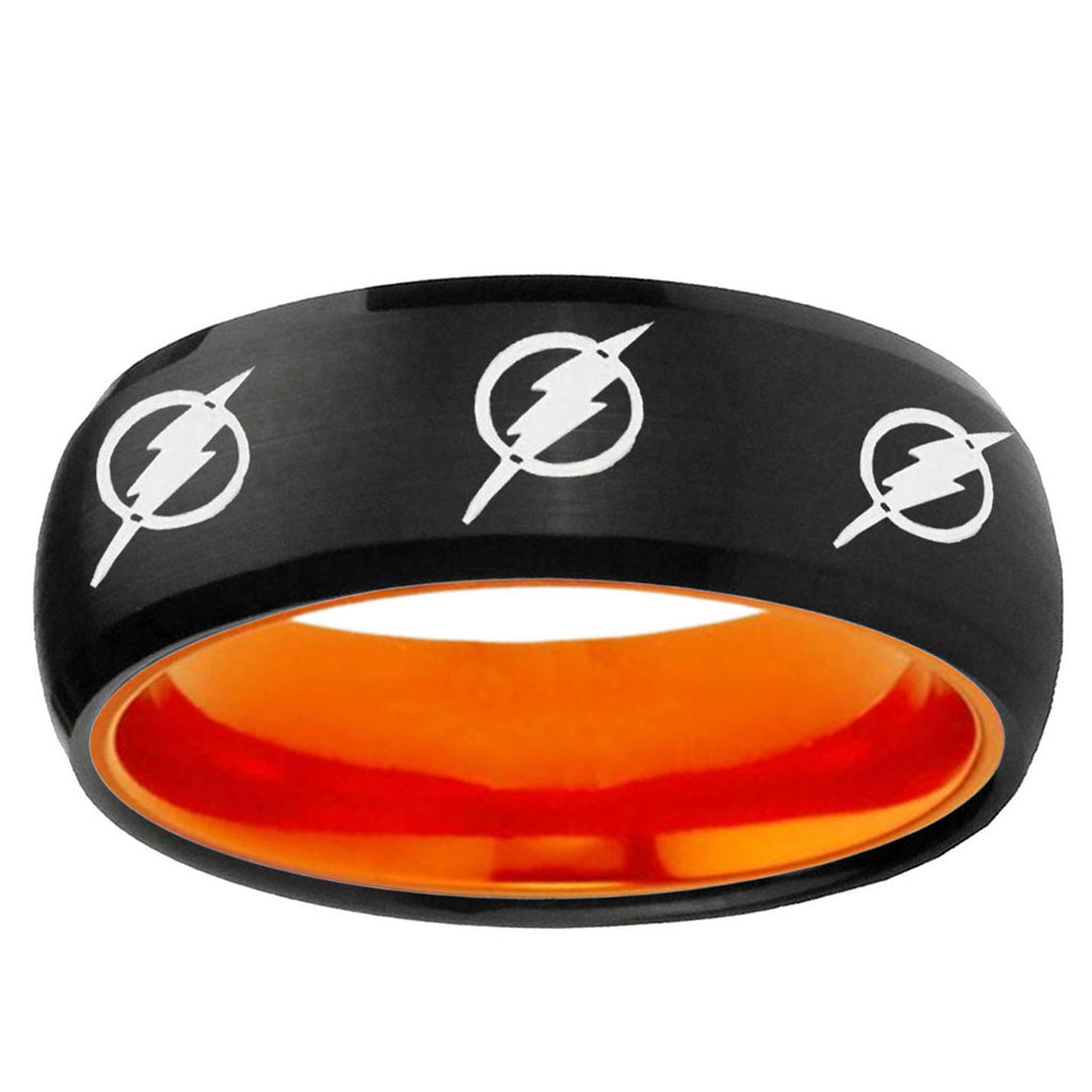 Multiple Flash Dome Black And Orange Tungsten Wedding Band