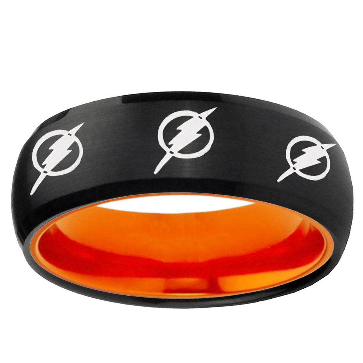 Multiple Flash Dome Black And Orange Tungsten Wedding Band