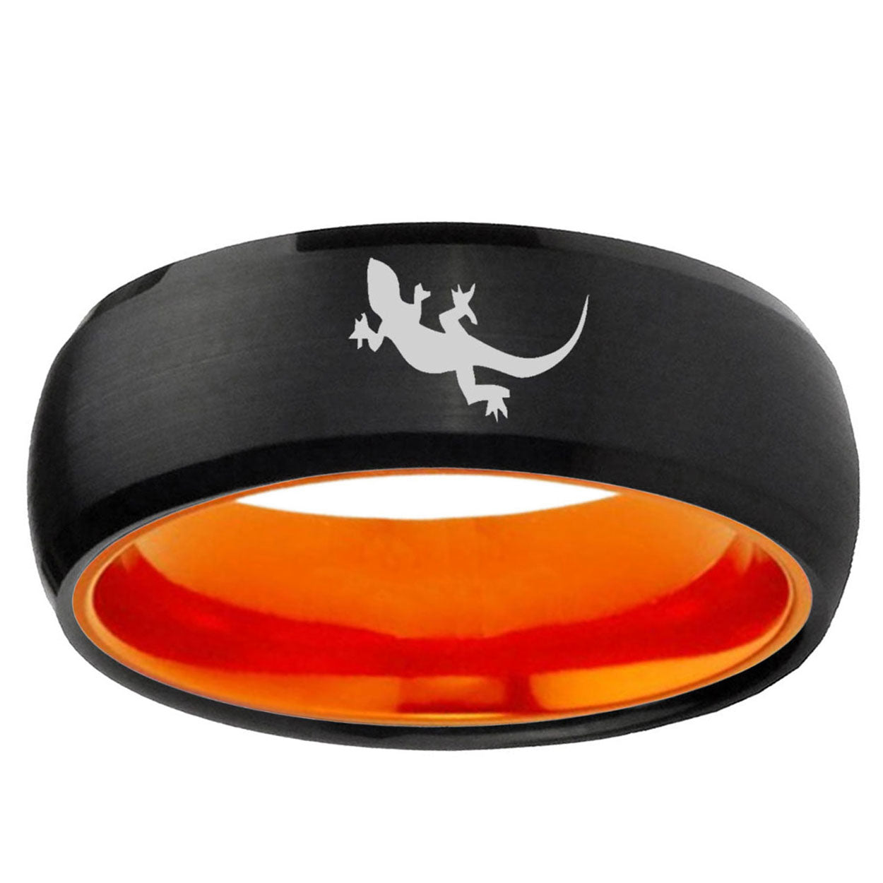 Lizard Dome Black And Orange Tungsten Carbide Ring for Men