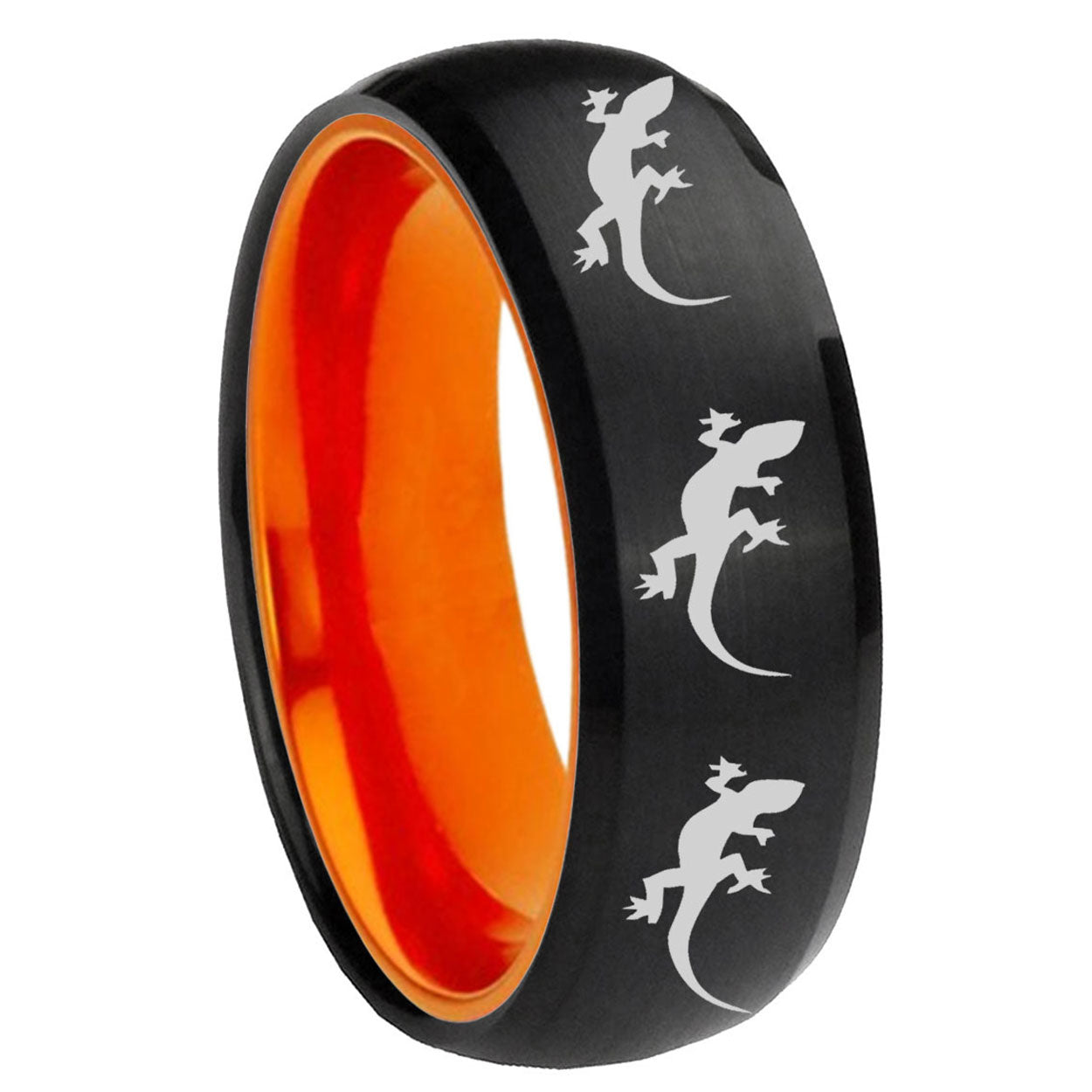 8mm Multiple Lizard Dome Black And Orange Tungsten Wedding Band
