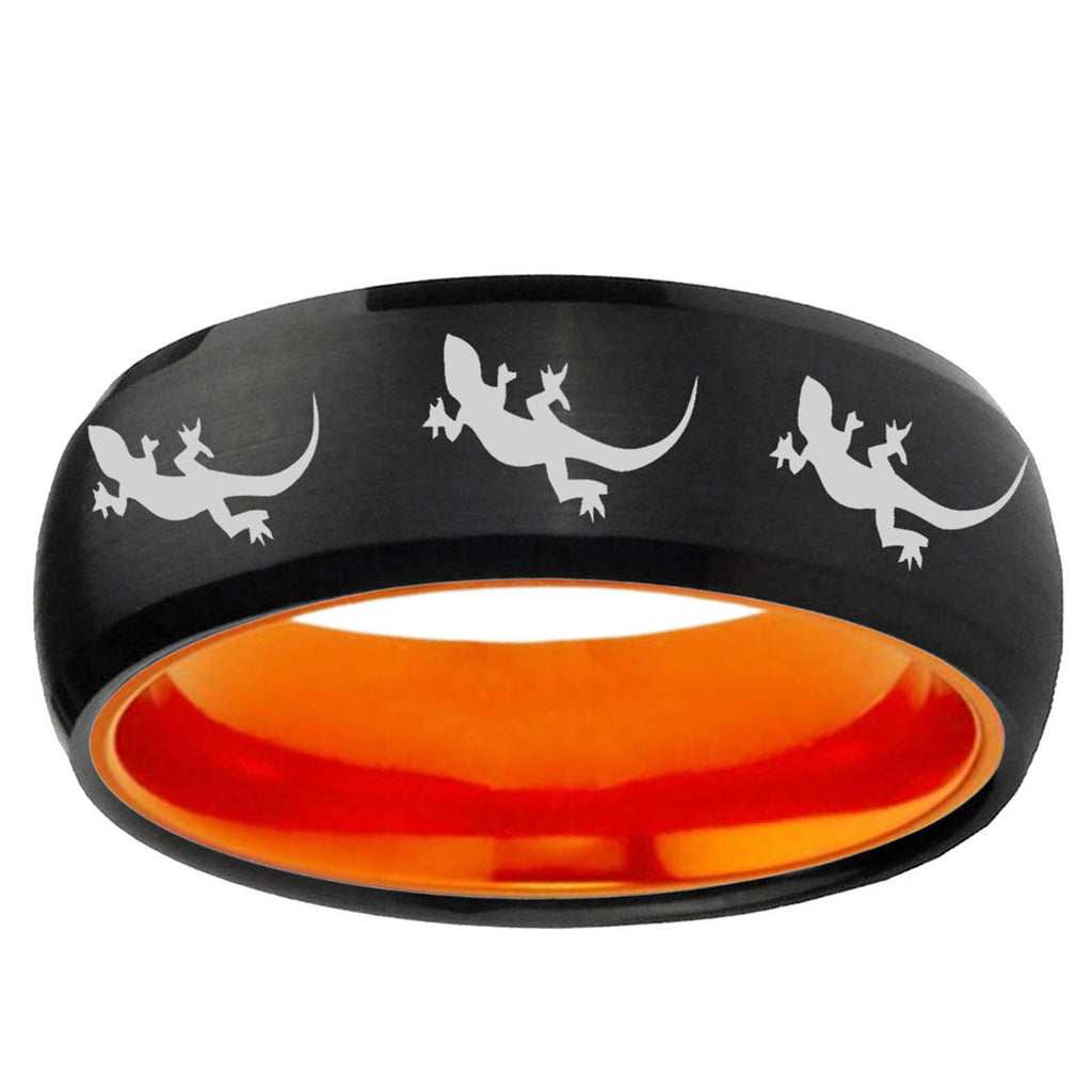Multiple Lizard Dome Black And Orange Tungsten Wedding Band