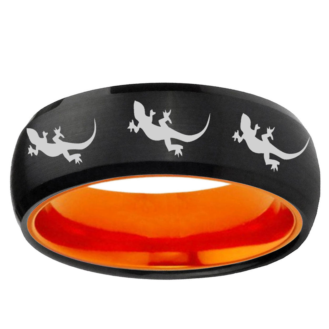 Multiple Lizard Dome Black And Orange Tungsten Wedding Band