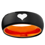 Heart Dome Black And Orange Tungsten Carbide Engraved Ring