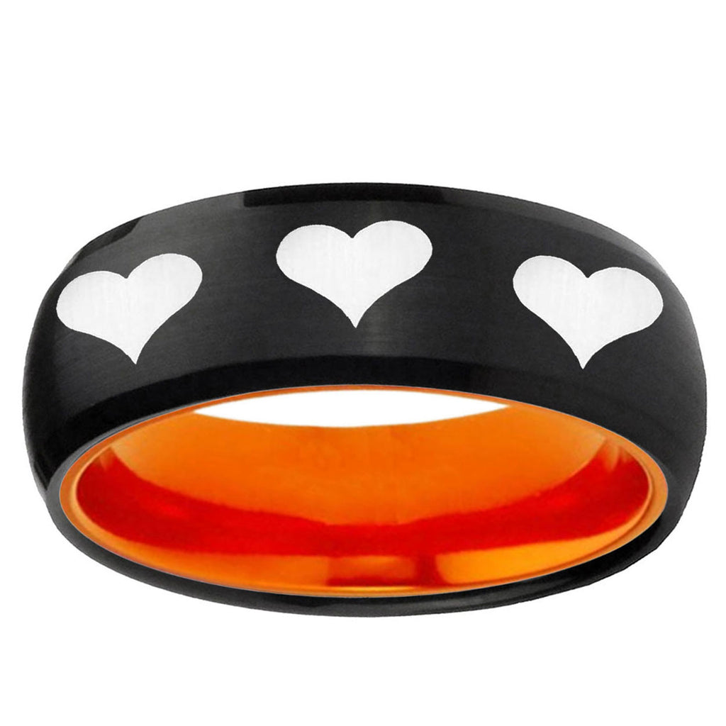 Multiple Heart Dome Black Orange Tungsten Anniversary Ring