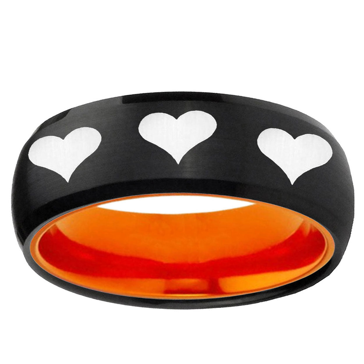 Multiple Heart Dome Black Orange Tungsten Anniversary Ring