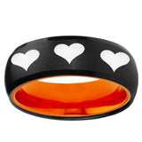 Multiple Heart Dome Black And Orange Tungsten Men's Anniversary Ring
