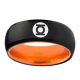 8mm Green Lantern Dome Black Orange Polished Tungsten Ring