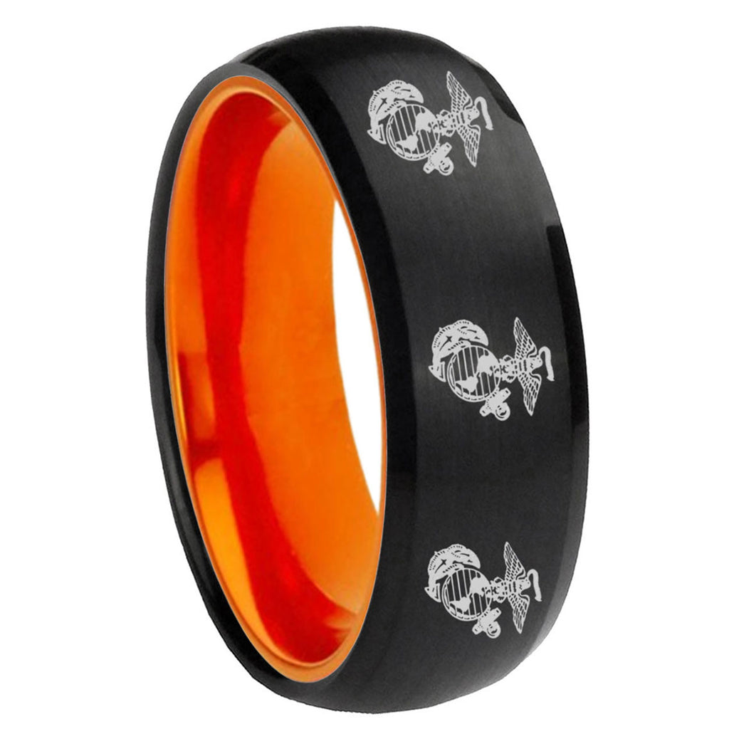 8mm Multiple Marine Dome Black Orange Tungsten Wedding Ring