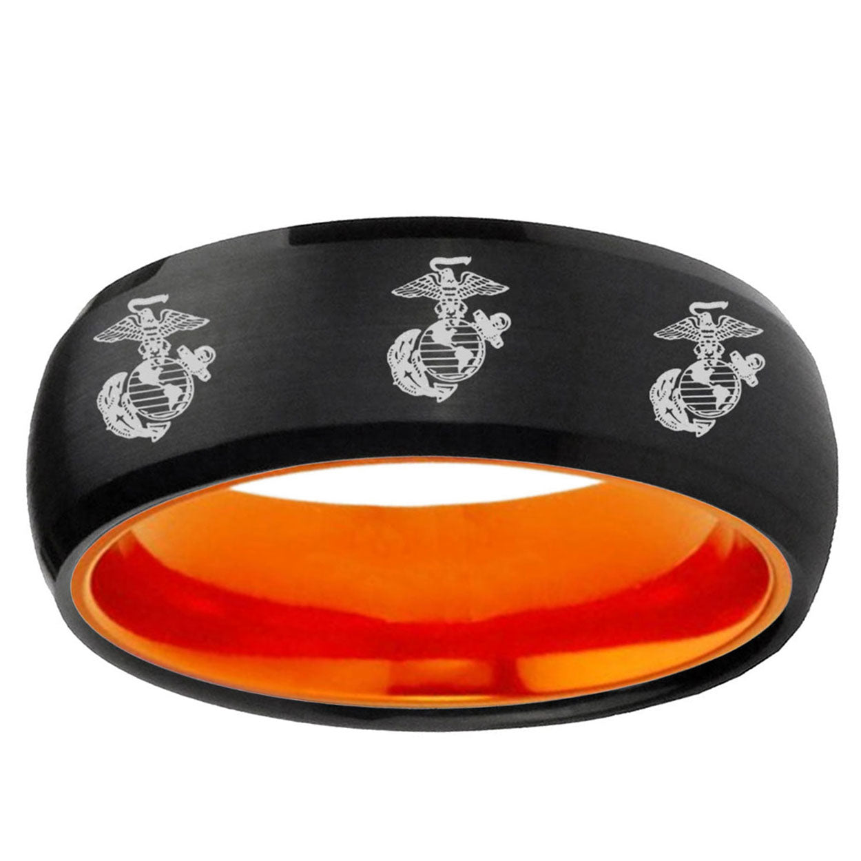 Multiple Marine Dome Black Orange Tungsten Wedding Ring