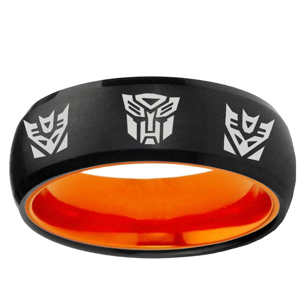 Transformers Autobot Decepticon Dome Black Orange Tungsten Ring