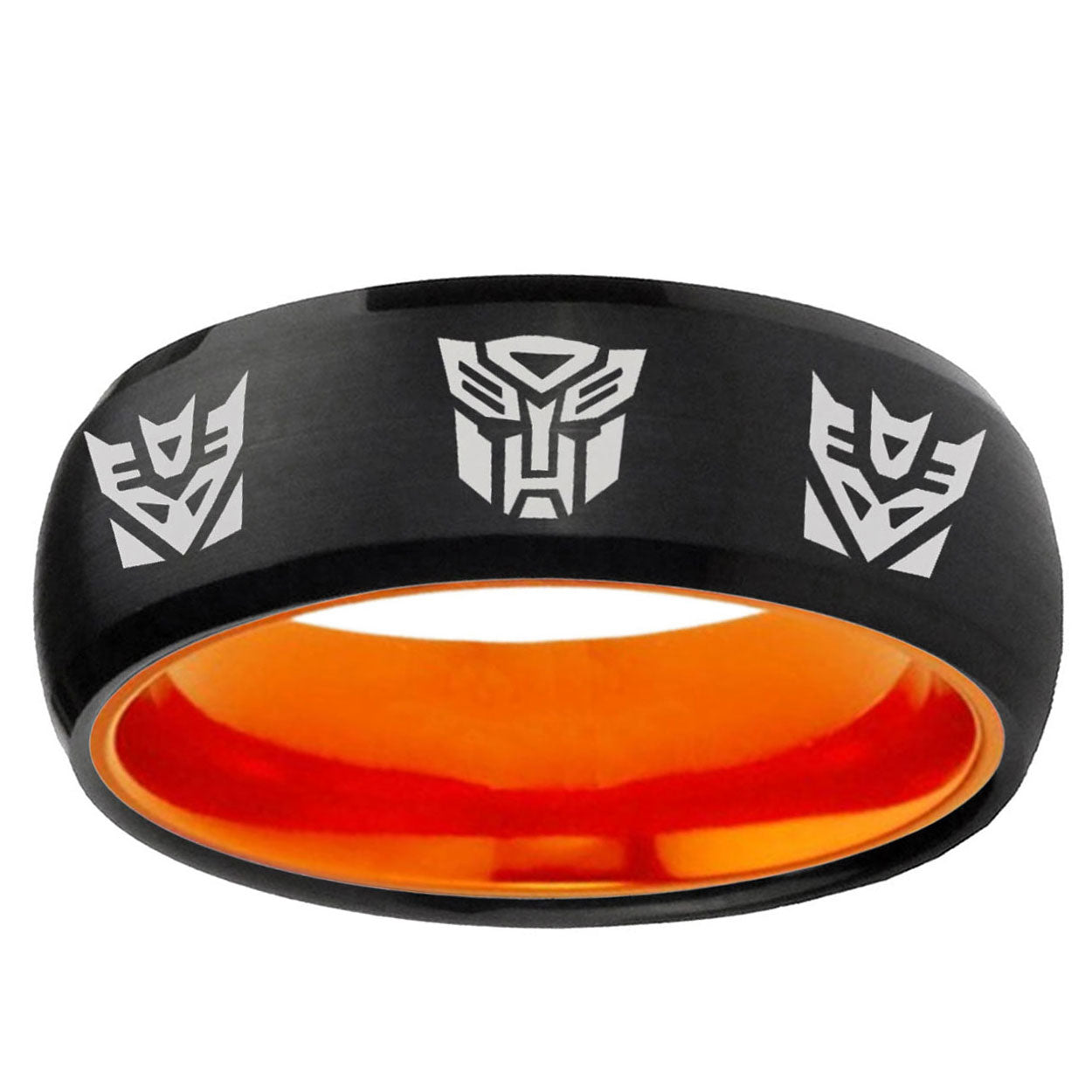 Transformers Autobot Decepticon Dome Black Orange Tungsten Ring