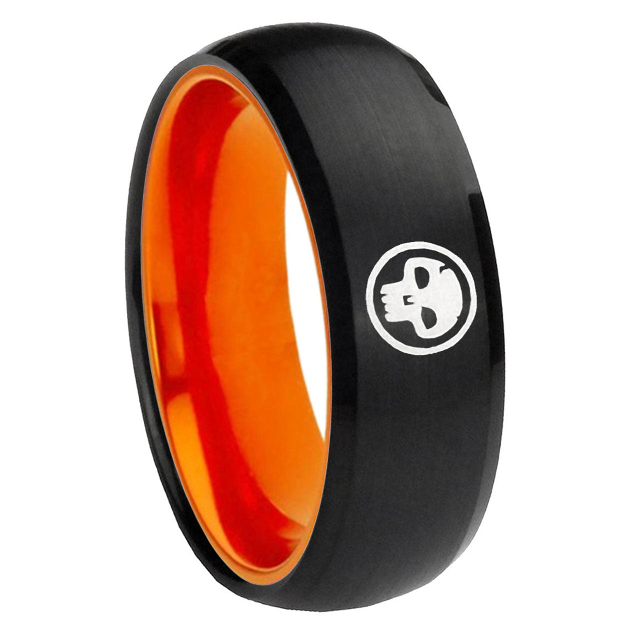 8mm Skull Dome Black And Orange Tungsten Wedding Engraving Ring