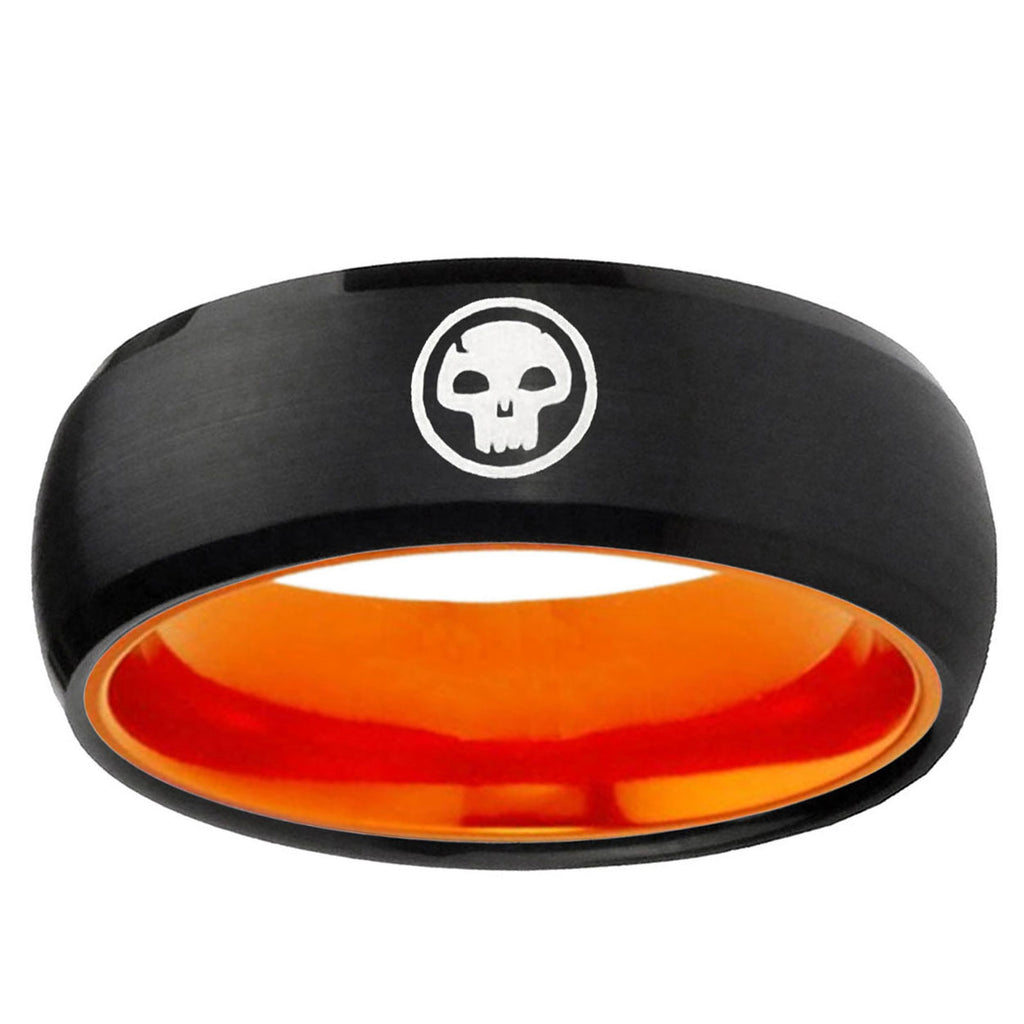 Skull Dome Black And Orange Tungsten Wedding Engraving Ring