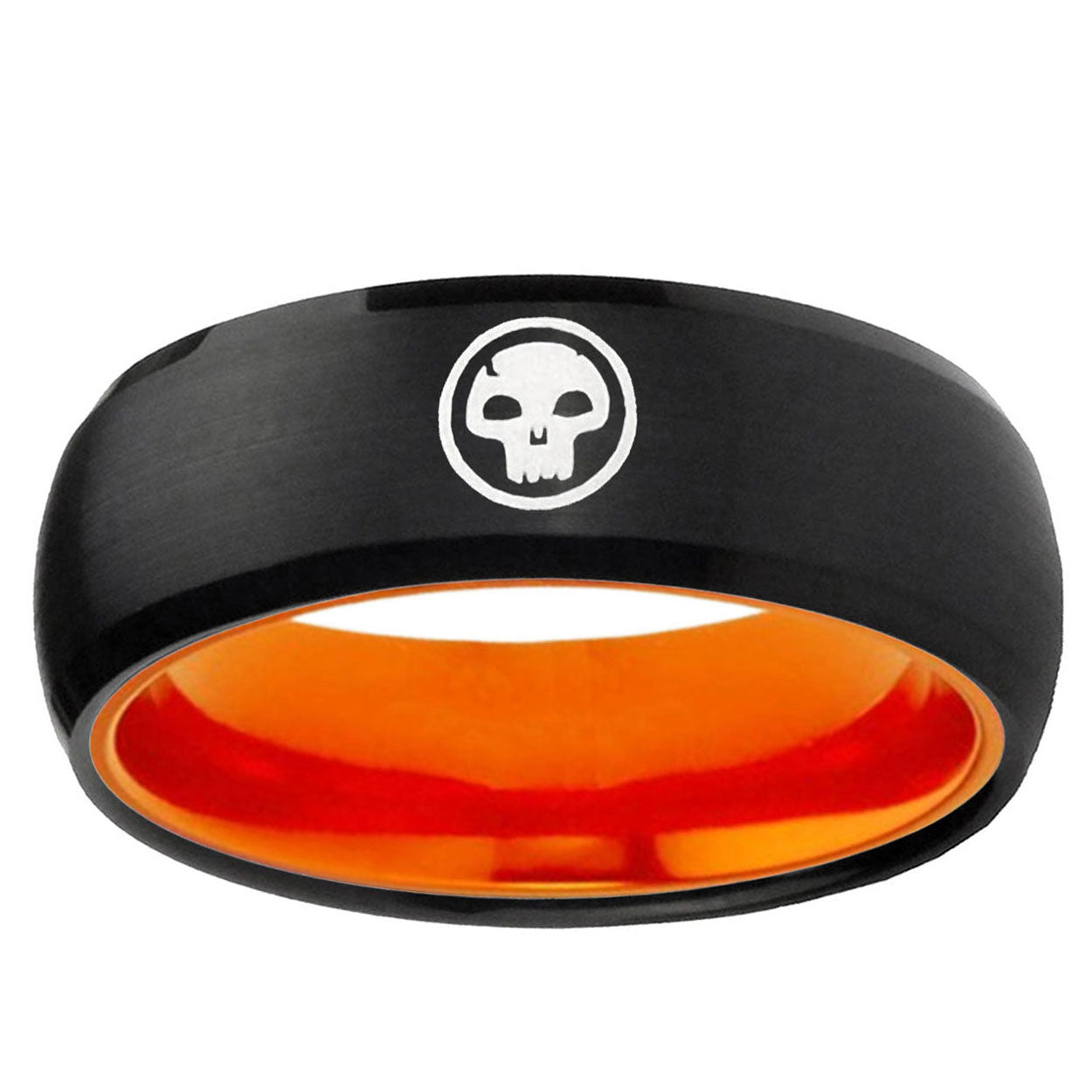 Skull Dome Black And Orange Tungsten Wedding Engraving Ring