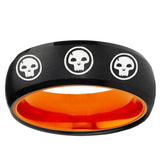 Multiple Skull Dome Black And Orange Tungsten Carbide Anniversary Ring