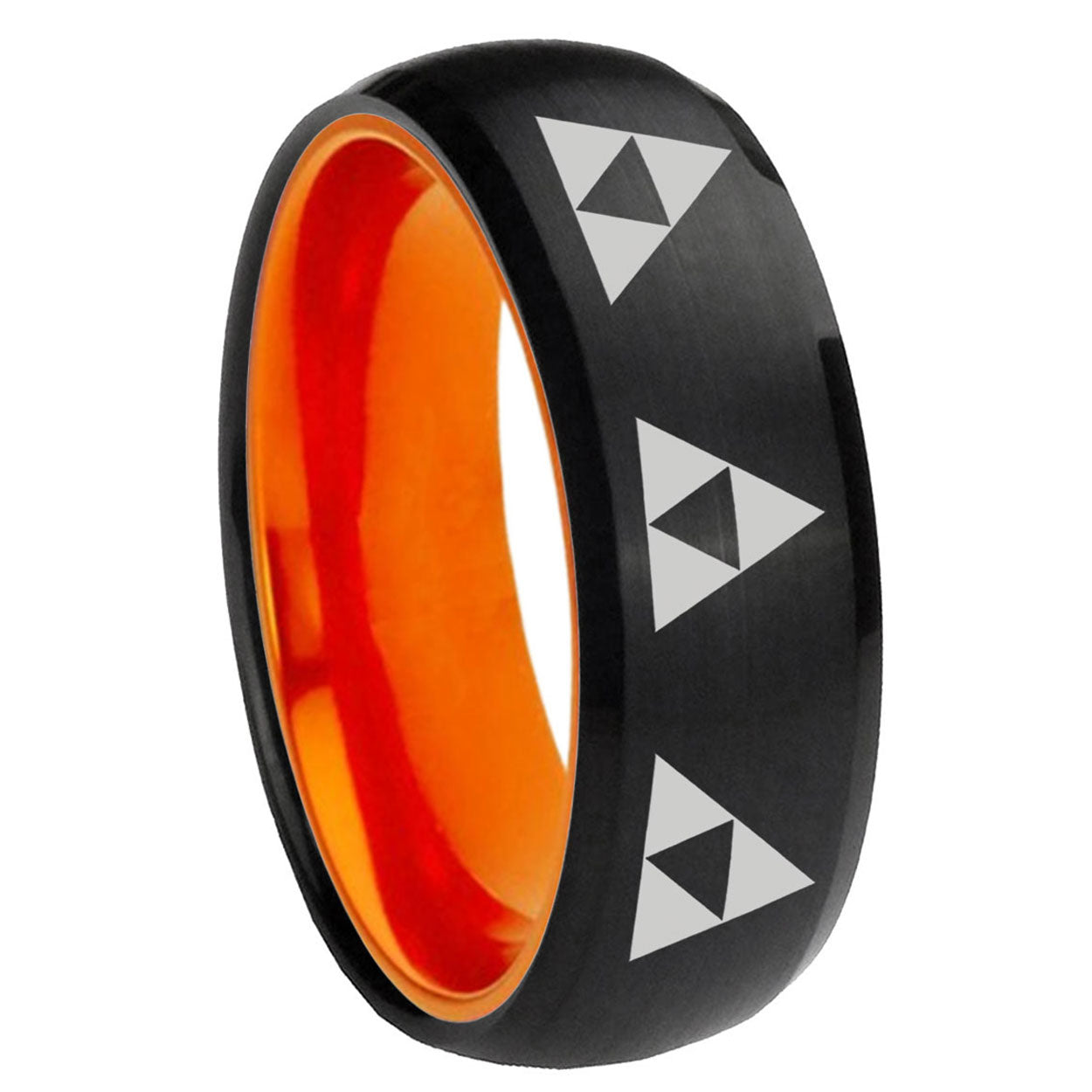8mm Multiple Zelda Triforce Dome Black Orange Tungsten Ring