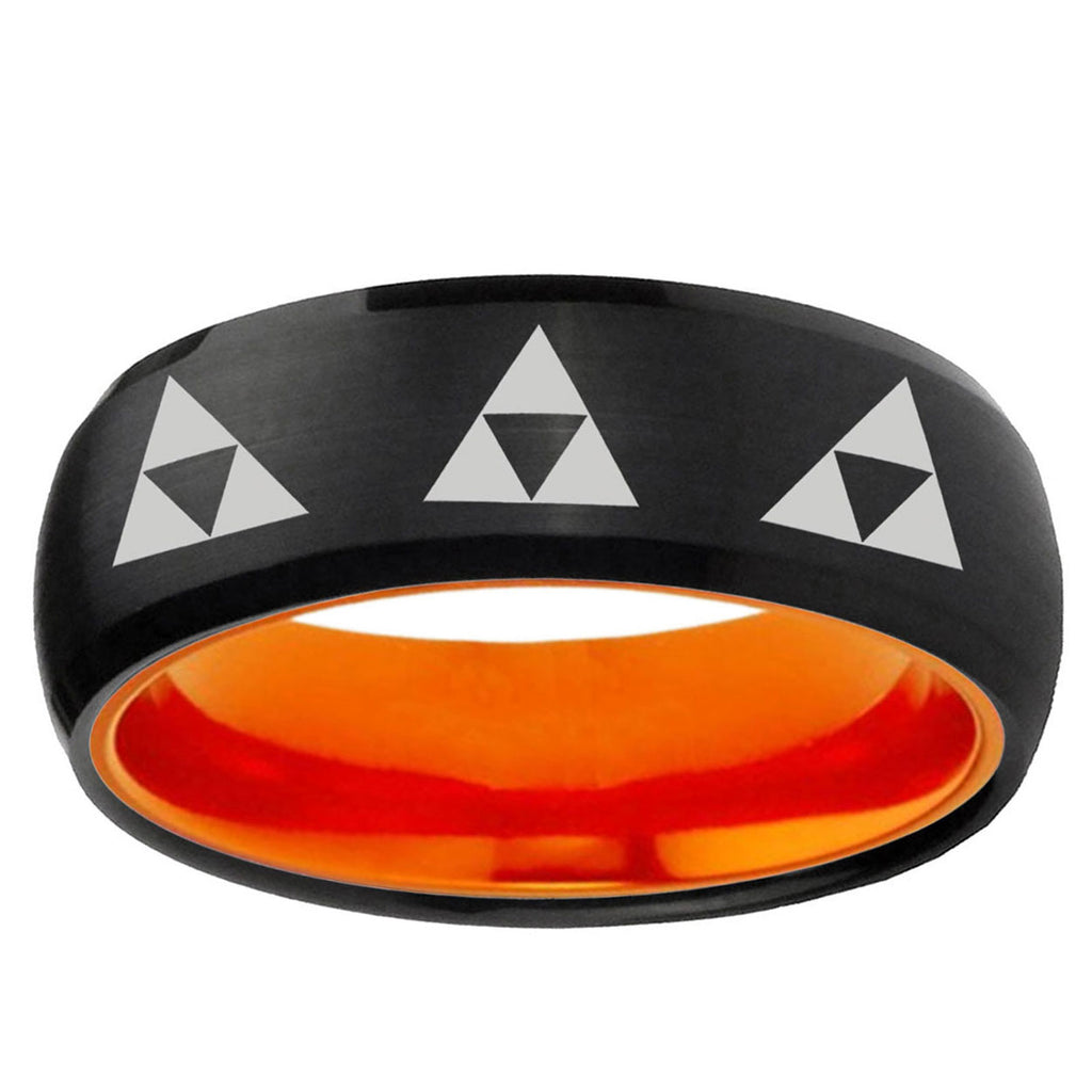 Multiple Zelda Triforce Dome Black Orange Tungsten Ring