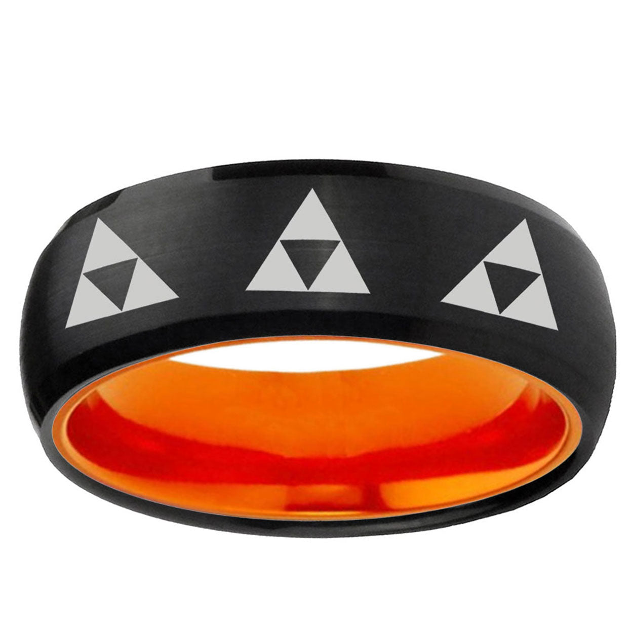 Multiple Zelda Triforce Dome Black Orange Tungsten Ring