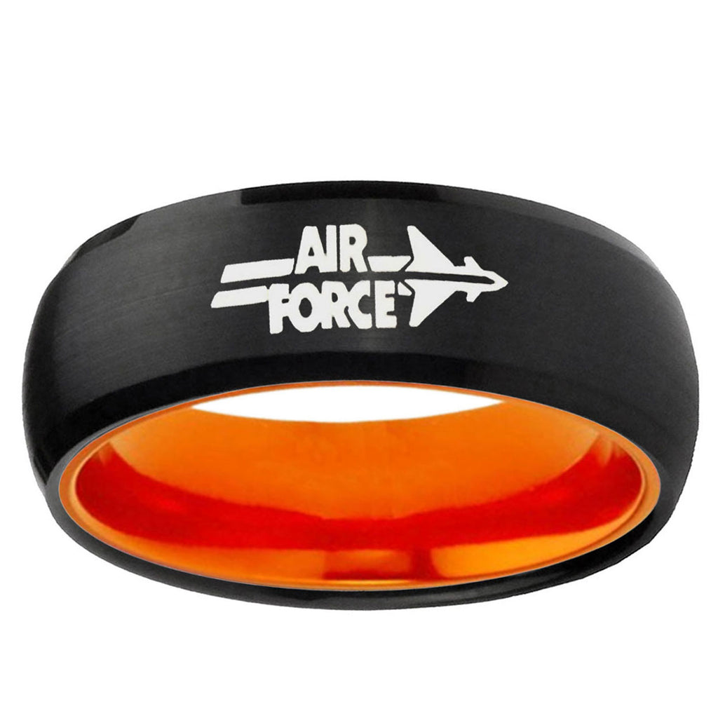 Dome Black And Orange Air Force Tungsten Engraved Ring