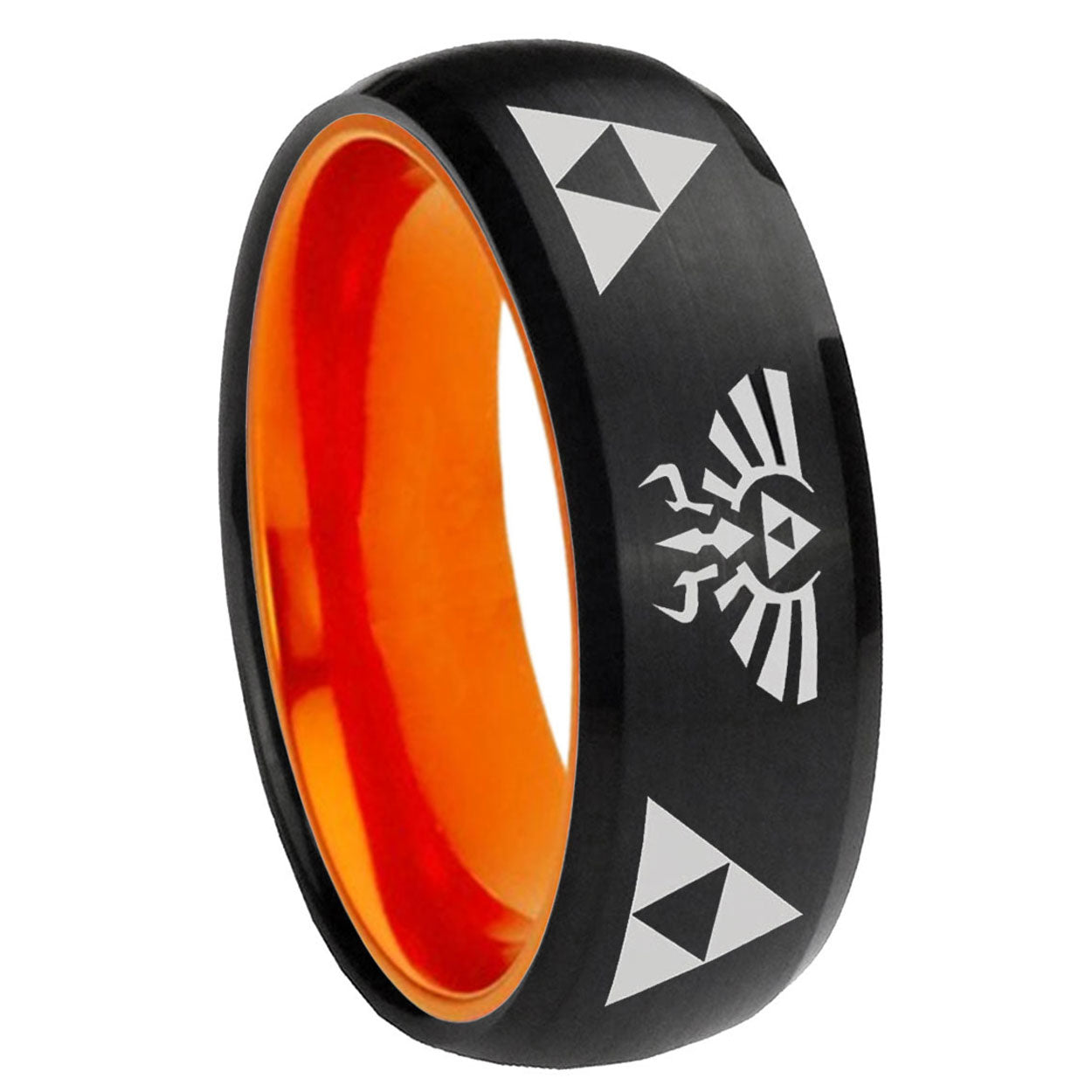 8mm Legend of Zelda Dome Black And Orange Tungsten Men's Ring
