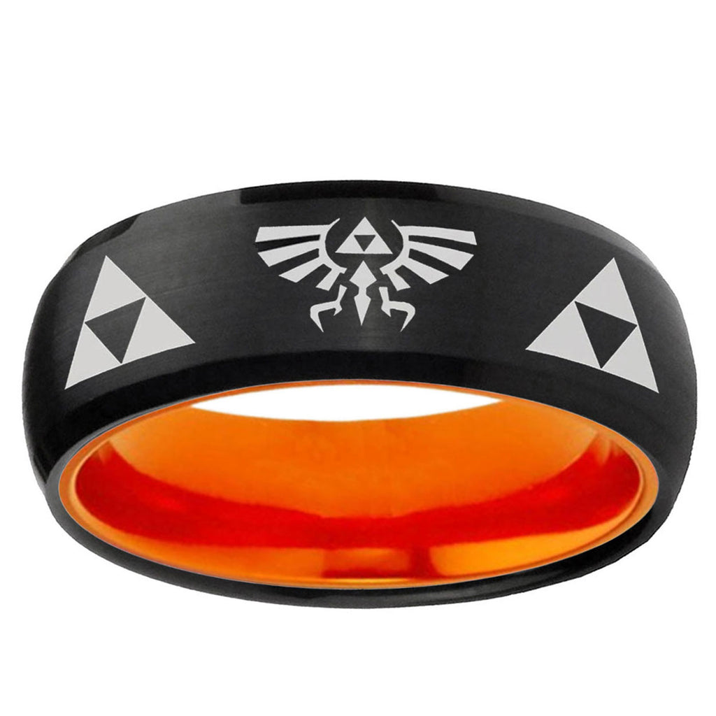 Legend of Zelda Dome Black And Orange Tungsten Men's Ring