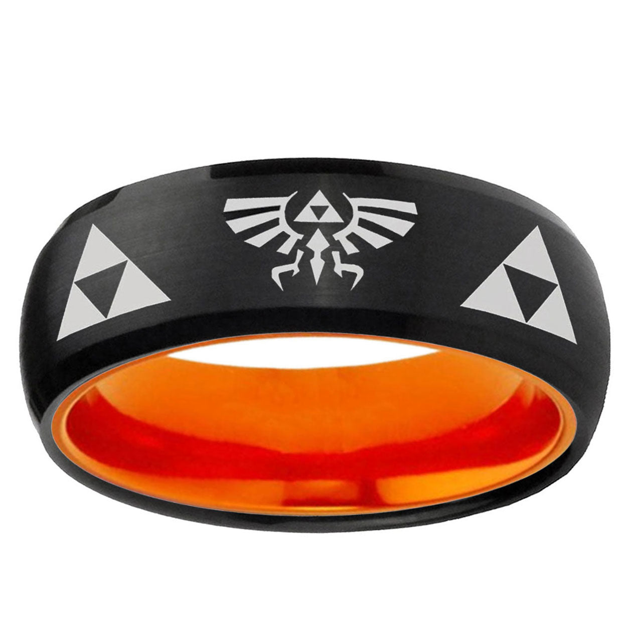 Legend of Zelda Dome Black And Orange Tungsten Men's Ring