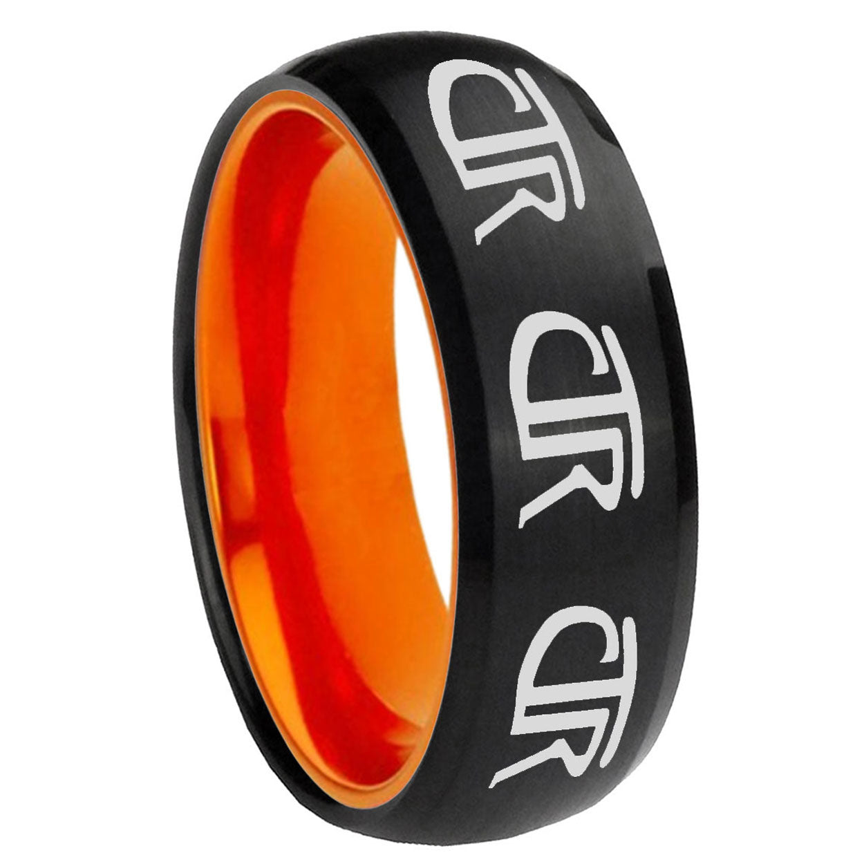8mm Multiple CTR Dome Black Orange Tungsten Mens Promise Ring