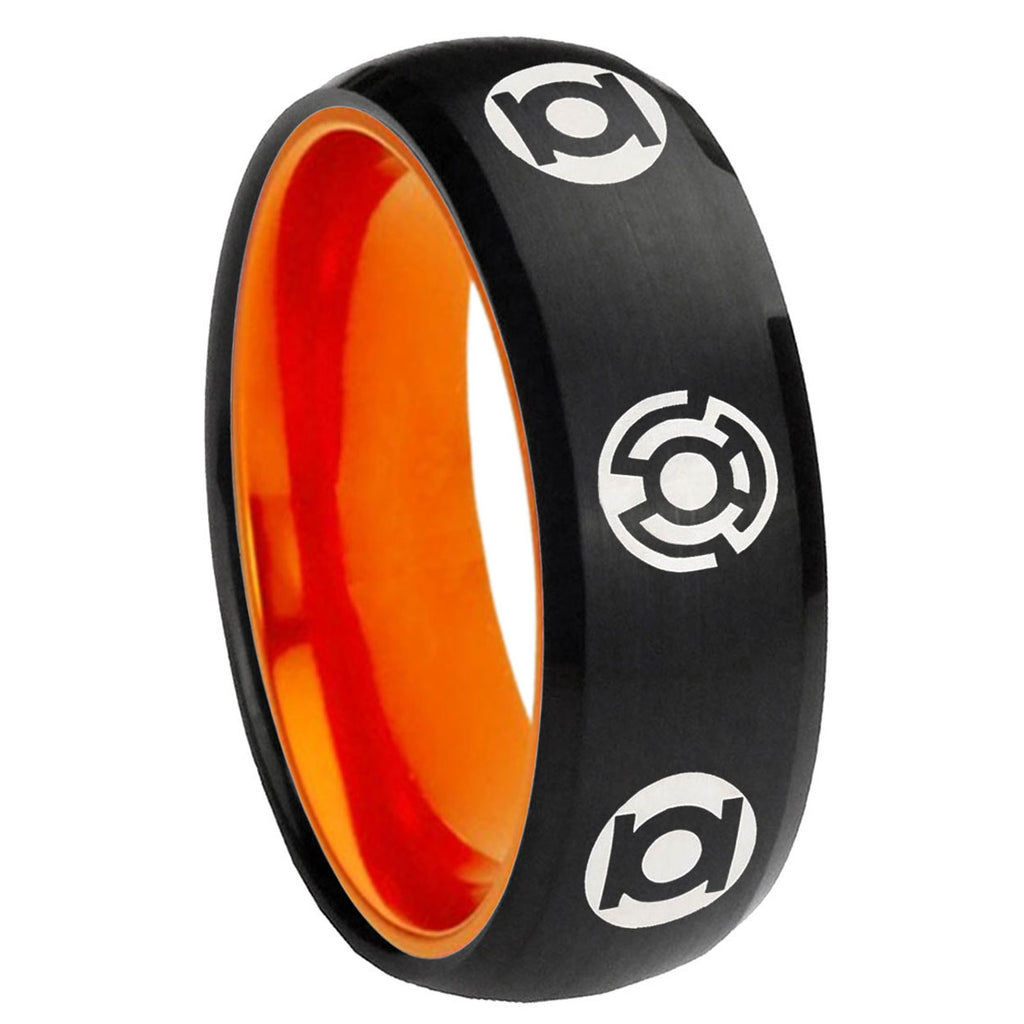8mm Blue Green Lantern Dome Black And Orange Tungsten Ring