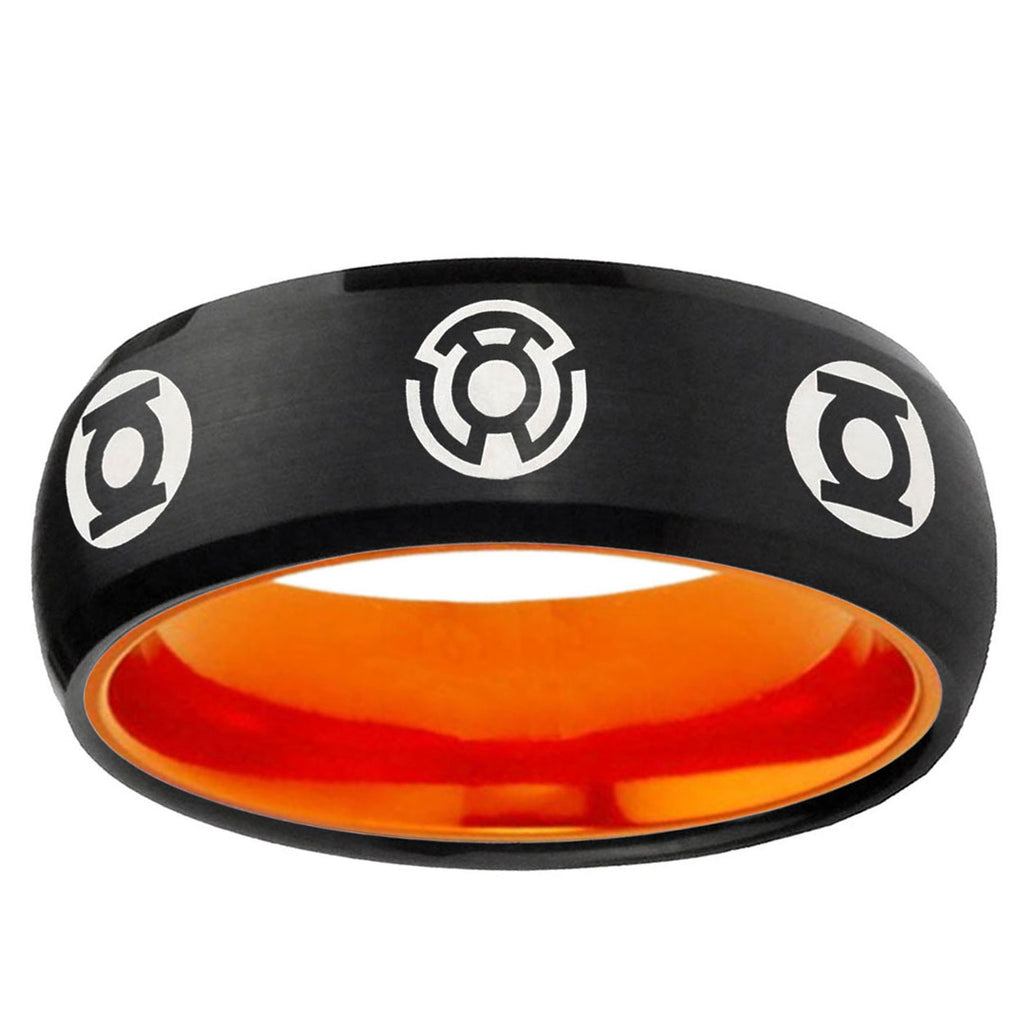 Blue Green Lantern Dome Black And Orange Tungsten Ring