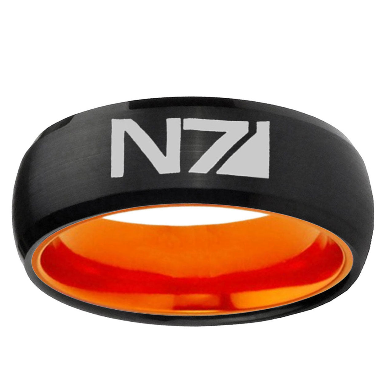 N7 Design Dome Black And Orange Tungsten Wedding Ring